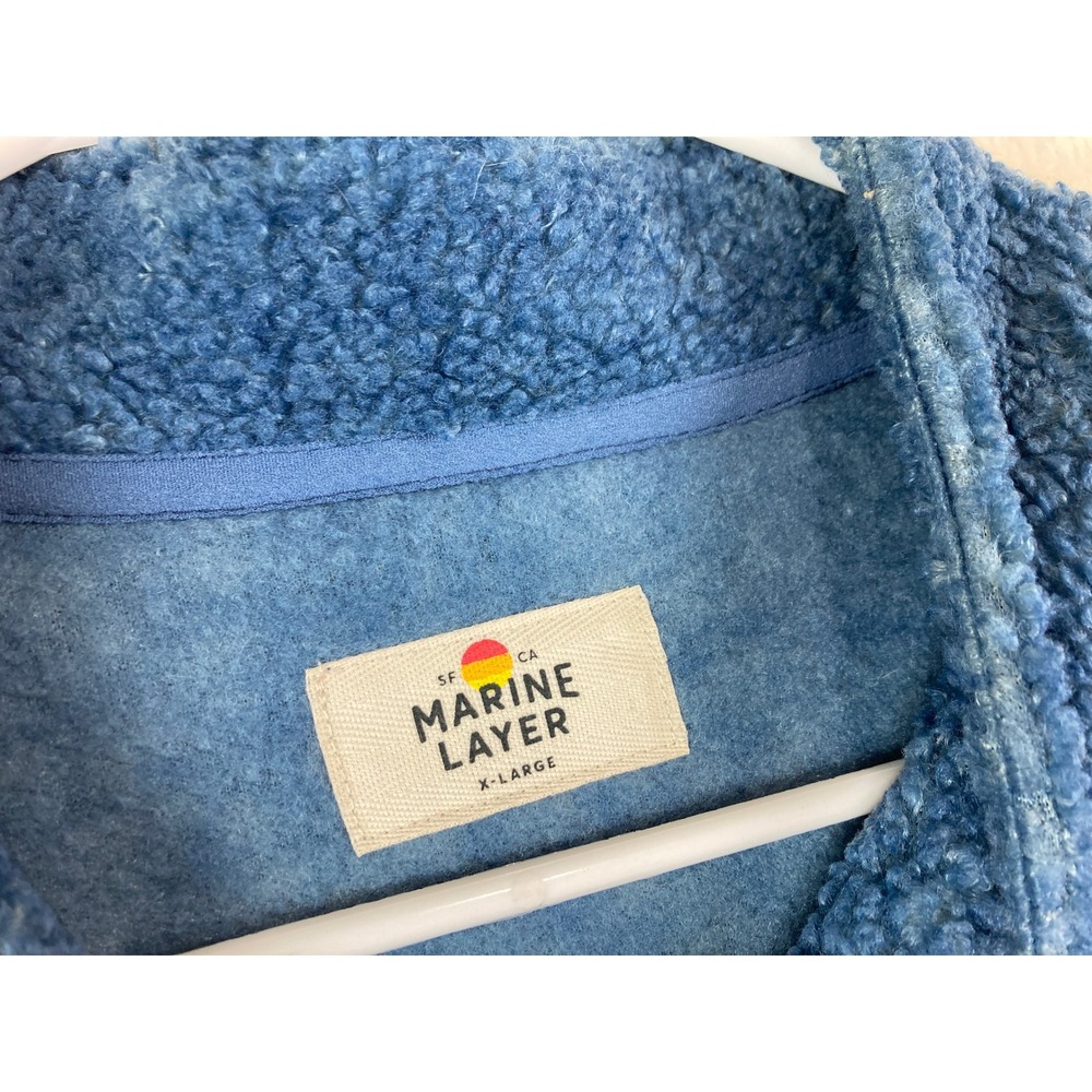 Marine Layer Sherpa Fleece Mens XL Blue Mountain Scene Sweater Nature Ski Cabin - Picture 5 of 9